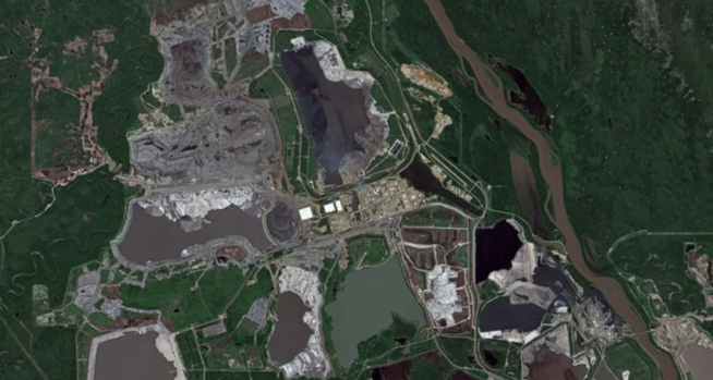Canadian oil sand production facility from space. Contains modified Copernicus Sentinel data 2020.
